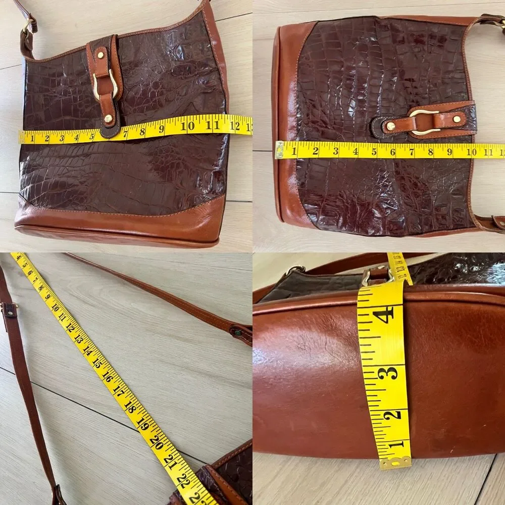 VTG 70s Saks Fifth Avenue Made in Italy Croc Embossed Leather Medium Bucket Bag
